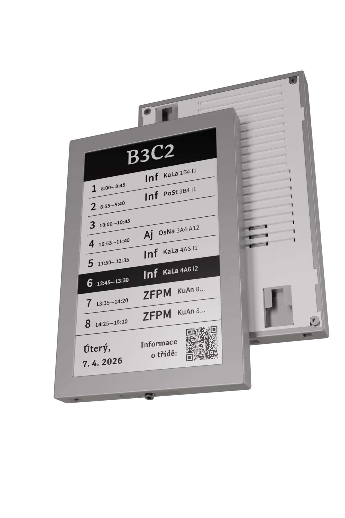 eRozvrh 1.0 — e-ink displej zobrazující školní rozvrh